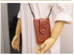 Cute Brown LEATHER Slim Side Bags Pouch Phone WOMEN SHOULDER BAG Phone Crossbody Pouch FOR WOMEN