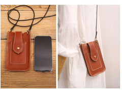 Cute Brown LEATHER Slim Side Bags Pouch Phone WOMEN SHOULDER BAG Phone Crossbody Pouch FOR WOMEN