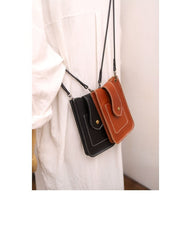 Cute Brown LEATHER Slim Side Bags Pouch Phone WOMEN SHOULDER BAG Phone Crossbody Pouch FOR WOMEN