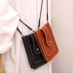 Cute Brown LEATHER Slim Side Bags Pouch Phone WOMEN SHOULDER BAG Phone Crossbody Pouch FOR WOMEN