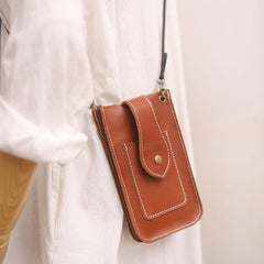 Cute Brown LEATHER Slim Side Bags Pouch Phone WOMEN SHOULDER BAG Phone Crossbody Pouch FOR WOMEN