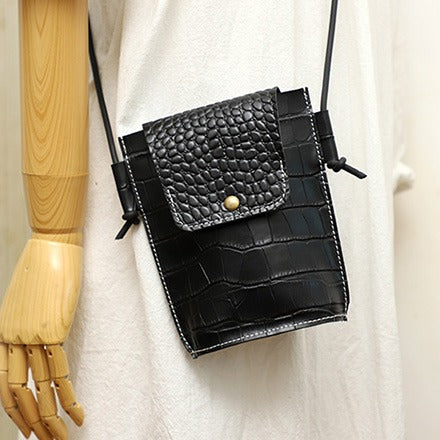 Cute LEATHER Small Side Bag Black Crocodile Pattern WOMEN Crossbody BAG Purse FOR WOMEN