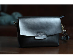 Cute LEATHER Small Side Bag Black WOMEN SHOULDER BAG Small Handmade Crossbody Purse FOR WOMEN