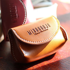 Cute Brown Leather Coin Wallet Card Holder Handmade Women Makeup Pouch For Women