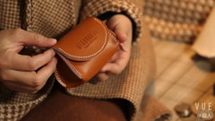 Cute Brown Leather Coin Wallet Card Holder Handmade Women Makeup Pouch For Women