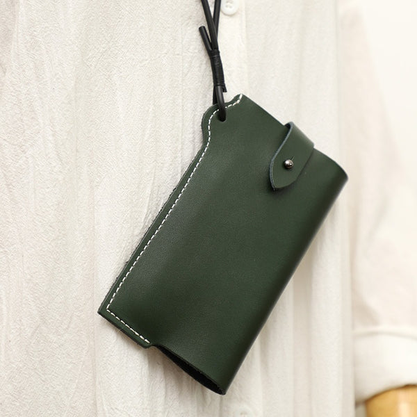 Cute Leather Phone Case Green Women Phone - Back View