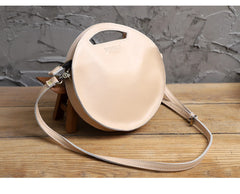Cute Round LEATHER Handbag Black WOMEN Circle SHOULDER BAG Small Crossbody Purse FOR WOMEN