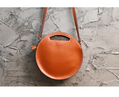Cute Round LEATHER Handbag Brown WOMEN Circle SHOULDER BAG Small Crossbody Purse FOR WOMEN