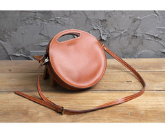 Cute Round LEATHER Handbag Black WOMEN Circle SHOULDER BAG Small Crossbody Purse FOR WOMEN