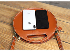 Cute Round LEATHER Handbag White WOMEN Circle SHOULDER BAG Small Crossbody Purse FOR WOMEN