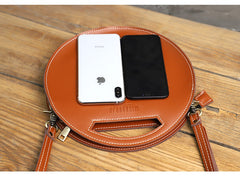 Cute Round LEATHER Handbag Black WOMEN Circle SHOULDER BAG Small Crossbody Purse FOR WOMEN