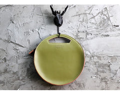 Cute Round LEATHER Handbag Green WOMEN Circle SHOULDER BAG Small Crossbody Purse FOR WOMEN