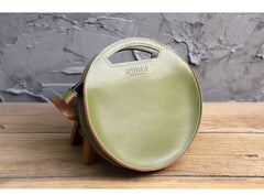 Cute Round LEATHER Handbag Brown WOMEN Circle SHOULDER BAG Small Crossbody Purse FOR WOMEN