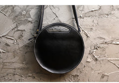 Cute Round LEATHER Handbag Black WOMEN Circle SHOULDER BAG Small Crossbody Purse FOR WOMEN