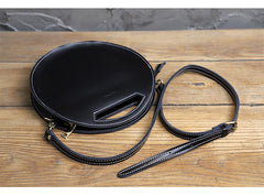 Cute Round LEATHER Handbag Black WOMEN Circle SHOULDER BAG Small Crossbody Purse FOR WOMEN