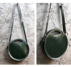 Cute Round LEATHER Handbag Green WOMEN Circle SHOULDER BAG Small Crossbody Purse FOR WOMEN