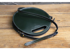 Cute Round LEATHER Handbag Black WOMEN Circle SHOULDER BAG Small Crossbody Purse FOR WOMEN