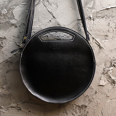 Cute Round LEATHER Handbag Black WOMEN Circle - Overall View