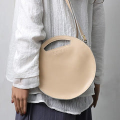 Cute Round LEATHER Handbag Brown WOMEN Circle SHOULDER BAG Small Crossbody Purse FOR WOMEN