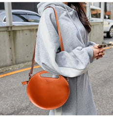 Cute Round LEATHER Handbag Green WOMEN Circle SHOULDER BAG Small Crossbody Purse FOR WOMEN