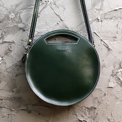 Cute Round LEATHER Handbag White WOMEN Circle SHOULDER BAG Small Crossbody Purse FOR WOMEN