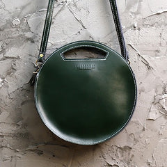 Cute Round LEATHER Handbag Black WOMEN Circle SHOULDER BAG Small Crossbody Purse FOR WOMEN