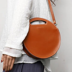 Cute Round LEATHER Handbag Green WOMEN Circle SHOULDER BAG Small Crossbody Purse FOR WOMEN