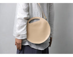 Cute Round LEATHER Handbag Green WOMEN Circle SHOULDER BAG Small Crossbody Purse FOR WOMEN