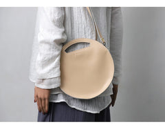 Cute Round LEATHER Handbag Black WOMEN Circle SHOULDER BAG Small Crossbody Purse FOR WOMEN