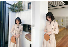 Cute Round LEATHER Slim Side Bag Coffee WOMEN Circle SHOULDER BAG Small Crossbody Purse FOR WOMEN