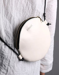 Cute Round LEATHER Slim Side Bag Coffee WOMEN Circle SHOULDER BAG Small Crossbody Purse FOR WOMEN