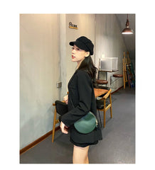 Cute Round LEATHER Slim Side Bag Coffee WOMEN Circle SHOULDER BAG Small Crossbody Purse FOR WOMEN