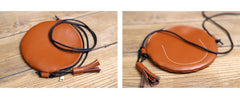 Cute Round LEATHER Slim Side Bag Green WOMEN Circle SHOULDER BAG Small Crossbody Purse FOR WOMEN