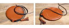 Cute Round LEATHER Slim Side Bag Brown WOMEN Circle SHOULDER BAG Small Crossbody Purse FOR WOMEN