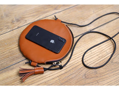 Cute Round LEATHER Slim Side Bag Green WOMEN Circle SHOULDER BAG Small Crossbody Purse FOR WOMEN