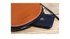 Cute Round LEATHER Slim Side Bag Brown WOMEN Circle SHOULDER BAG Small Crossbody Purse FOR WOMEN