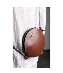 Cute Round LEATHER Slim Side Bag Coffee WOMEN Circle SHOULDER BAG Small Crossbody Purse FOR WOMEN