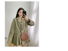 Cute Round LEATHER Slim Side Bag Coffee WOMEN Circle SHOULDER BAG Small Crossbody Purse FOR WOMEN