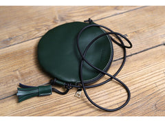 Cute Round LEATHER Slim Side Bag Green WOMEN Circle SHOULDER BAG Small Crossbody Purse FOR WOMEN