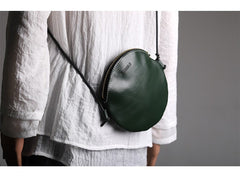Cute Round LEATHER Slim Side Bag Coffee WOMEN Circle SHOULDER BAG Small Crossbody Purse FOR WOMEN