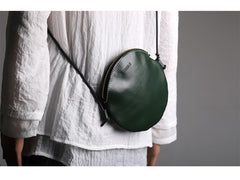 Cute Round LEATHER Slim Side Bag Black WOMEN Circle SHOULDER BAG Small Crossbody Purse FOR WOMEN