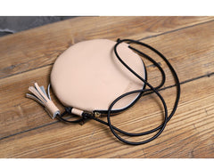 Cute Round LEATHER Slim Side Bag Coffee WOMEN Circle SHOULDER BAG Small Crossbody Purse FOR WOMEN