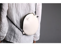 Cute Round LEATHER Slim Side Bag Black WOMEN Circle SHOULDER BAG Small Crossbody Purse FOR WOMEN