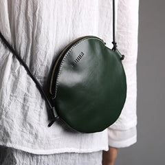 Cute Round LEATHER Slim Side Bag Coffee WOMEN Circle SHOULDER BAG Small Crossbody Purse FOR WOMEN