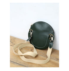 Cute Round LEATHER Small Side Bag Coffee WOMEN Circle SHOULDER BAG Small Crossbody Purse FOR WOMEN