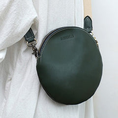 Cute Round LEATHER Small Side Bag Green WOMEN Circle SHOULDER BAG Small Crossbody Purse FOR WOMEN