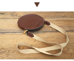 Cute Round LEATHER Small Side Bag Coffee WOMEN Circle SHOULDER BAG Small Crossbody Purse FOR WOMEN