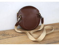 Cute Round LEATHER Small Side Bag Coffee WOMEN Circle SHOULDER BAG Small Crossbody Purse FOR WOMEN