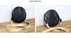 Cute Round LEATHER Small Side Bag Coffee WOMEN Circle SHOULDER BAG Small Crossbody Purse FOR WOMEN