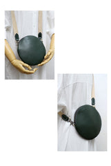 Cute Round LEATHER Small Side Bag Green WOMEN Circle SHOULDER BAG Small Crossbody Purse FOR WOMEN